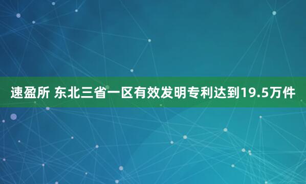 速盈所 东北三省一区有效发明专利达到19.5万件
